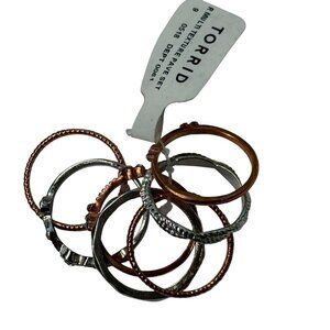 Torrid Rings Multi Texture Pave Set of 7 Rose Gold Silver Size 9